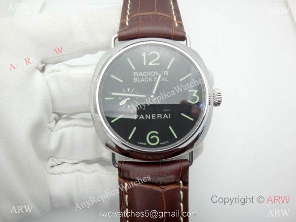 Panerai PAM183 Black Seal Watch SS Brown Leather Strap Panerai PAM183 Black Seal Watch SS Brown Leather Strap