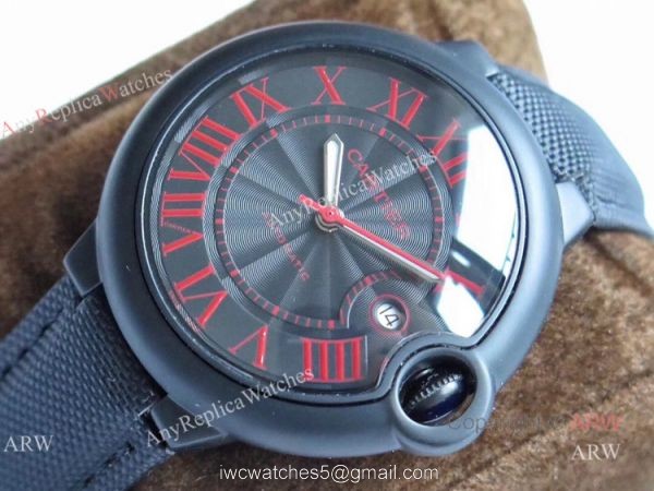 TW Factory Faux Cartier Ballon Bleu 42mm All Black Watch With Red Markers TW Factory Faux Cartier Ballon Bleu 42mm All Black Watch With Red Markers
