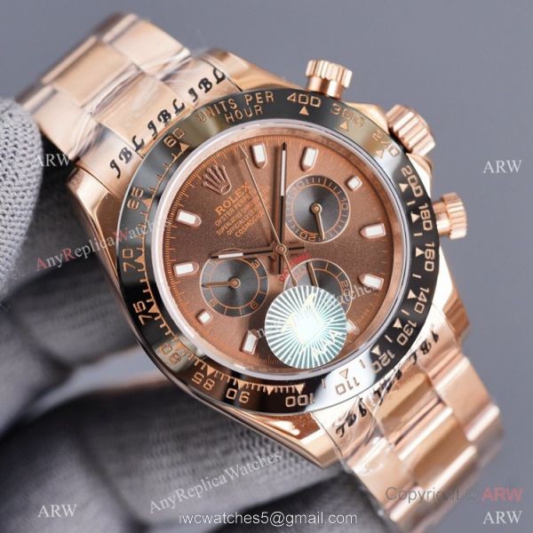 Swiss Quality Copy Rolex Rose Gold Daytona 40 Watch Black Ceramic Bezel Chocolate Dial Swiss Quality Copy Rolex Rose Gold Daytona 40 Watch Black Ceramic Bezel Chocolate Dial
