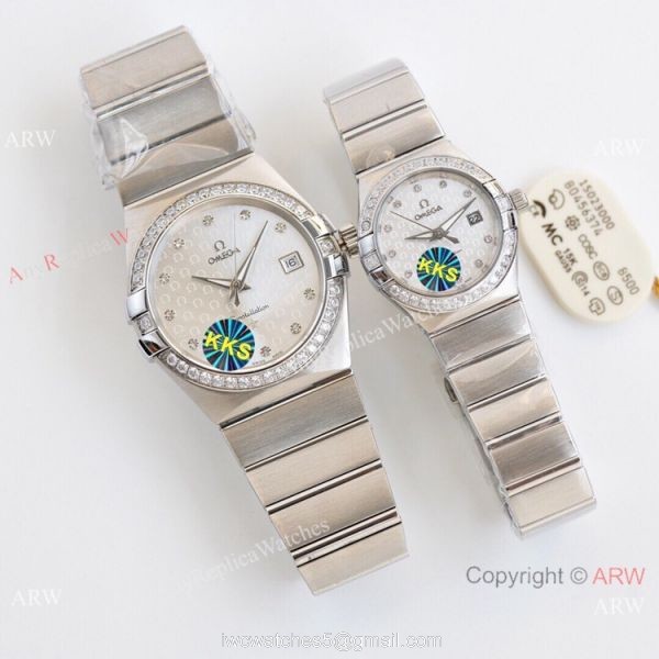 Swiss Quality Omega Constellation Double Eagle Couple Watch 2-Tone Rose Gold Diamond Bezel Swiss Quality Omega Constellation Double Eagle Couple Watch 2-Tone Rose Gold Diamond Bezel
