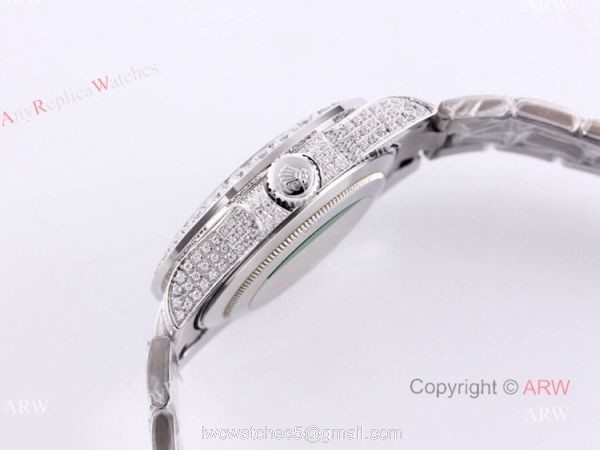 Replica Rolex Submariner 116610 Silver Diamond Iced Out Watch 40mm Replica Rolex Submariner 116610 Silver Diamond Iced Out Watch 40mm