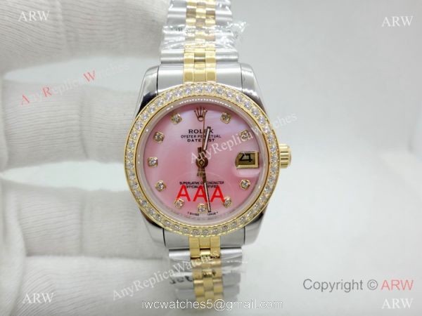 Two Tone Pink MOP Diamond bezel Rolex Couple Watches Datejust 36mm Two Tone Pink MOP Diamond bezel Rolex Couple Watches Datejust 36mm