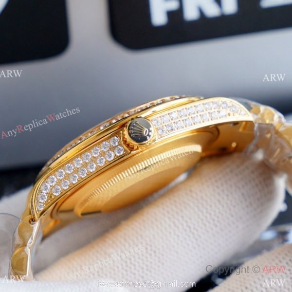 Replica Rolex Day Date II Watches Gold Iced Out Diamond Silver Dial Replica Rolex Day Date II Watches Gold Iced Out Diamond Silver Dial