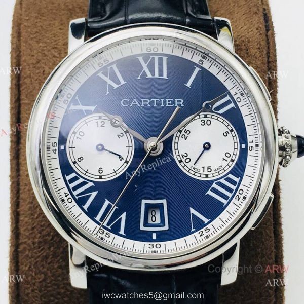(GZF) 1:1 Quality Cartier Watch Copy Ronde De Cartier Blue Dial Chronograph Watch 40mm (GZF) 1:1 Quality Cartier Watch Copy Ronde De Cartier Blue Dial Chronograph Watch 40mm