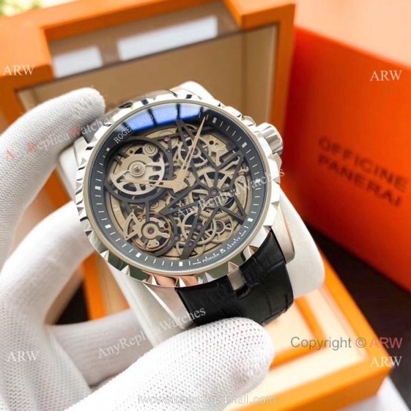 Roger Dubuis Excalibur Replica Watches SS Black Leather Strap Roger Dubuis Excalibur Replica Watches SS Black Leather Strap