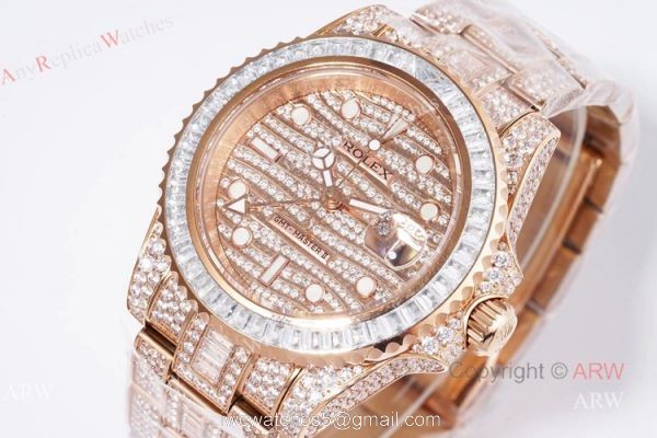 Best Replica Rolex GMT Master ii Full Diamond Rose Gold Watch 40mm Best Replica Rolex GMT Master ii Full Diamond Rose Gold Watch 40mm