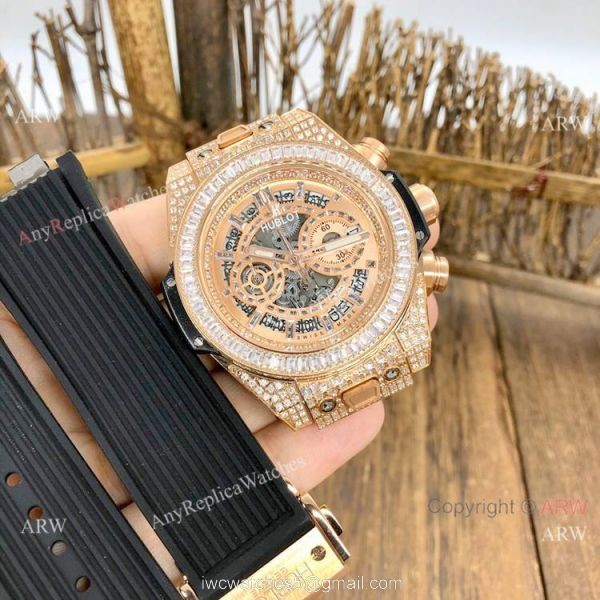 Top Grade Hublot Big Bang Unico Sapphire Watch Rose Gold Iced Out Bracelet Top Grade Hublot Big Bang Unico Sapphire Watch Rose Gold Iced Out Bracelet