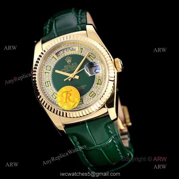 Swiss 2836 Iced Out Rolex Day Date Green Dial 36mm Mens Watches Replica Swiss 2836 Iced Out Rolex Day Date Green Dial 36mm Mens Watches Replica