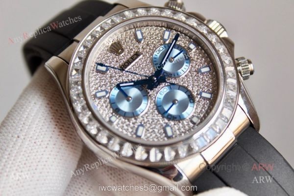SWISS 7750 Rolex Daytona Rubber Band Diamond Dial with Ice Blue Subdials SWISS 7750 Rolex Daytona Rubber Band Diamond Dial with Ice Blue Subdials
