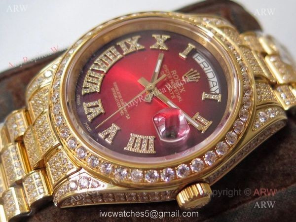 Mens Rolex Day Date Replica Watch Asian 2836 Red Face Rolex Iced Out Watch Mens Rolex Day Date Replica Watch Asian 2836 Red Face Rolex Iced Out Watch