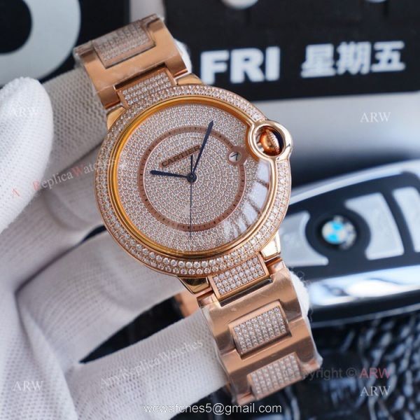 1:1 Copy Rose Gold Cartier Ballon Bleu Replica Full Diamond Watch 42mm 1:1 Copy Rose Gold Cartier Ballon Bleu Replica Full Diamond Watch 42mm