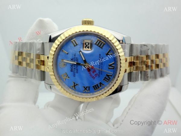 Copy Rolex Datejust 36mm Two Tone Blue Mother of Pearl Dial Watch Copy Rolex Datejust 36mm Two Tone Blue Mother of Pearl Dial Watch