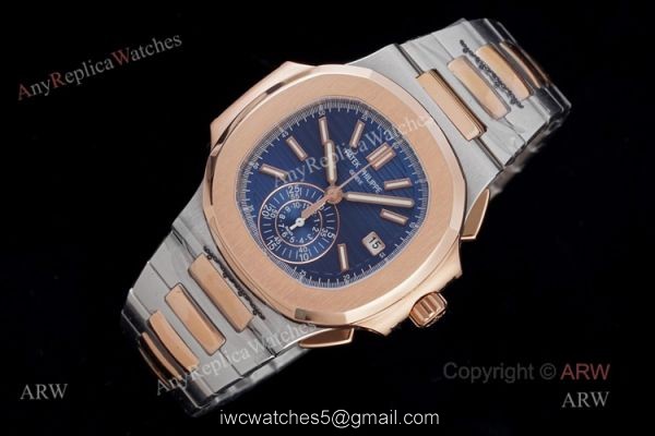 New Swiss Replica Patek Philippe Nautilus 5980 Rose Gold Blue Chronograph Watch New Swiss Replica Patek Philippe Nautilus 5980 Rose Gold Blue Chronograph Watch