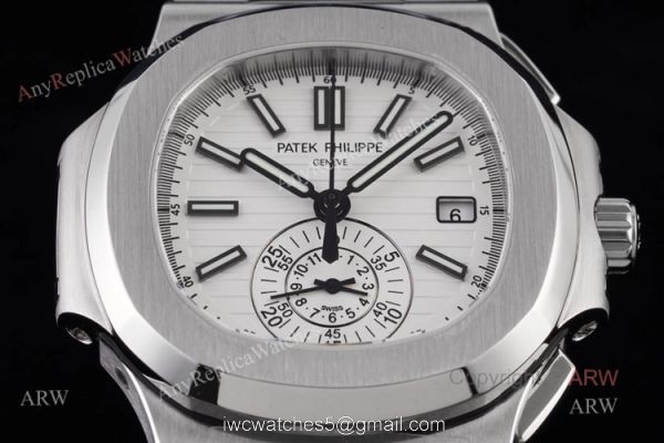New Swiss Replica Patek Philippe Nautilus Silver Case White Dial Chronograph Watch New Swiss Replica Patek Philippe Nautilus Silver Case White Dial Chronograph Watch