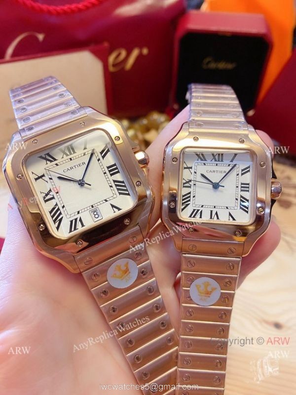 New! Japan Grade Santos De Cartier Couple Watch Stainless Steel Roman Markers New! Japan Grade Santos De Cartier Couple Watch Stainless Steel Roman Markers