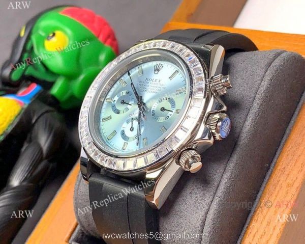 Clone Rolex Daytona Rubber Strap Glacier blue Dial Diamond Bezel Clone Rolex Daytona Rubber Strap Glacier blue Dial Diamond Bezel