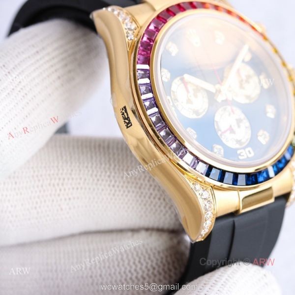 New Gold Rolex Daytona Rainbow Diamond Bezel Black Dial With Diamonds Watch Replica New Gold Rolex Daytona Rainbow Diamond Bezel Black Dial With Diamonds Watch Replica