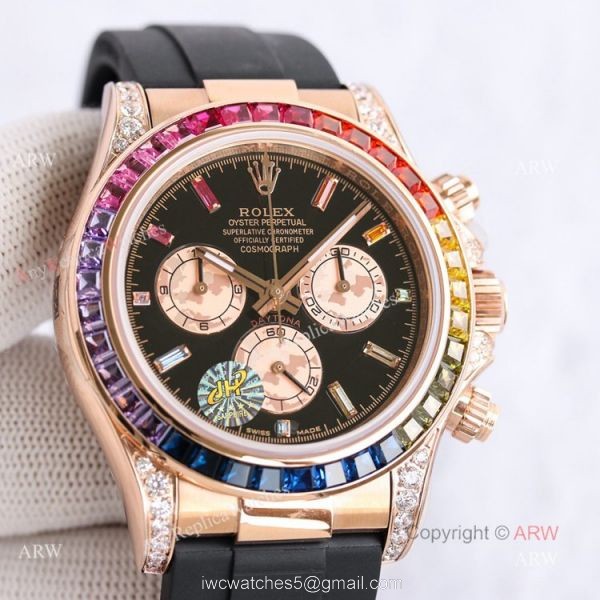 New Rolex Daytona Rainbow Rose Gold Diamond Watches With Oysterflex Strap Top Replica New Rolex Daytona Rainbow Rose Gold Diamond Watches With Oysterflex Strap Top Replica