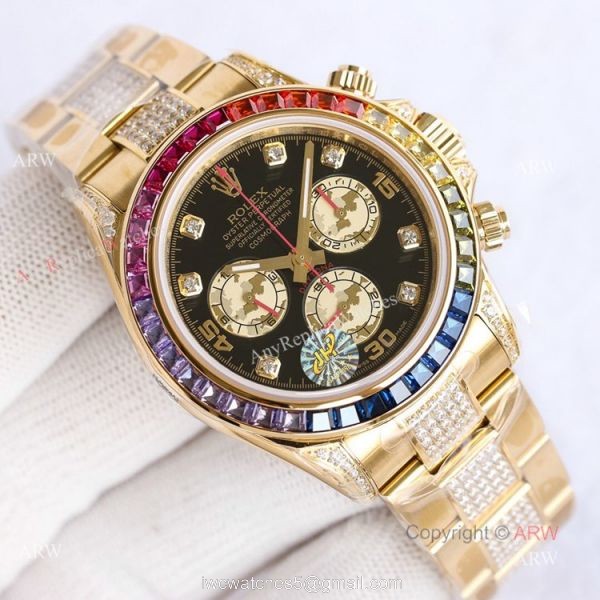 Swiss Replica Rainbow Rolex Daytona Gold With Black Diamond Dial Rolex Oyster Band With Diamonds Swiss Replica Rainbow Rolex Daytona Gold With Black Diamond Dial Rolex Oyster Band With Diamonds