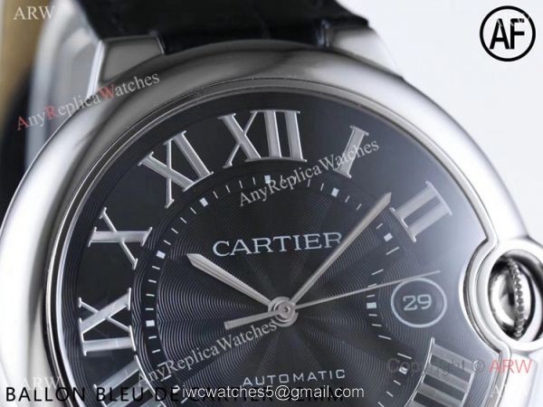 Swiss Replica Cartier Ballon Bleu Watch Black Dial Leather Strap 42mm Swiss Replica Cartier Ballon Bleu Watch Black Dial Leather Strap 42mm