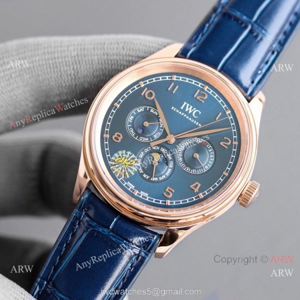 Swiss AAA IWC Portugieser Perpetual Calendar Replica Watch Rose Gold Blue Dial Swiss AAA IWC Portugieser Perpetual Calendar Replica Watch Rose Gold Blue Dial