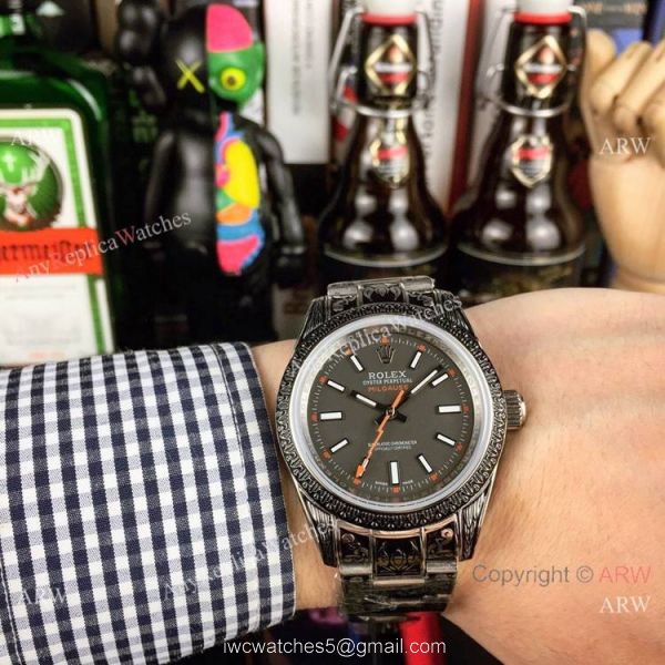 New Style Rolex Milgauss Blue Replica Watch Black Tattoo Case 40mm New Style Rolex Milgauss Blue Replica Watch Black Tattoo Case 40mm
