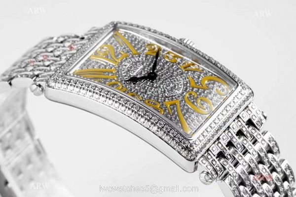 New! Swiss Grade Franck Muller Long Island Watch Full Diamond Yellow Markers New! Swiss Grade Franck Muller Long Island Watch Full Diamond Yellow Markers