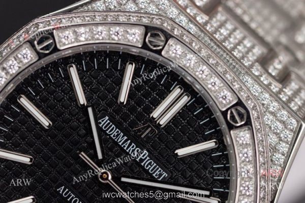 15400 Audemars Piguet Royal Oak 41mm Silver Iced Out Black Dial Copy Watch Swiss 3120 15400 Audemars Piguet Royal Oak 41mm Silver Iced Out Black Dial Copy Watch Swiss 3120