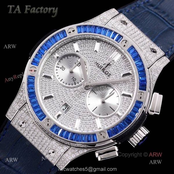 45mm Hublot Big Bang Blue Diamond Bezel Iced Out Watch For Men Best Swiss Made 45mm Hublot Big Bang Blue Diamond Bezel Iced Out Watch For Men Best Swiss Made