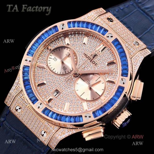 Hublot Big Bang Rose Gold Diamonds Swiss Replica Watches With Blue Diamond Bezel Hublot Big Bang Rose Gold Diamonds Swiss Replica Watches With Blue Diamond Bezel