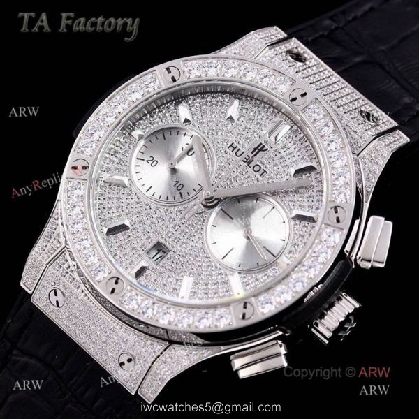 Swiss Replica Mens Hublot Big Bang Diamond Watches 45mm With Hublot Black Leather Strap Swiss Replica Mens Hublot Big Bang Diamond Watches 45mm With Hublot Black Leather Strap