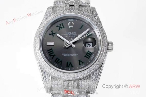 TW Factory Rolex Datejust Iced Out Watches Gray Dial Diamonds Silver Case TW Factory Rolex Datejust Iced Out Watches Gray Dial Diamonds Silver Case