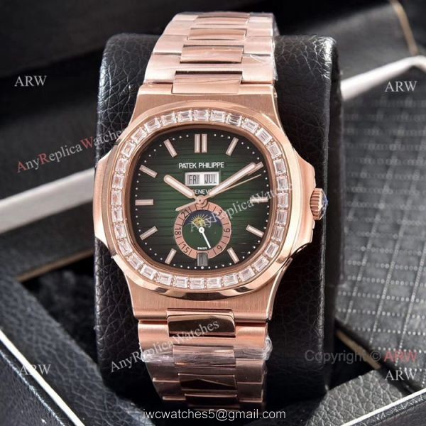 Patek Philippe Nautilus Annual Calendar Copy Watches Rose Gold with Diamond Patek Philippe Nautilus Annual Calendar Copy Watches Rose Gold with Diamond
