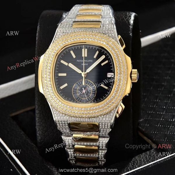 Luxury Patek Philippe Nautilus Iced Out Chrono Watches Two Tone Case Luxury Patek Philippe Nautilus Iced Out Chrono Watches Two Tone Case