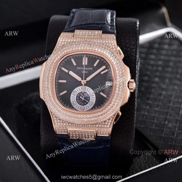 Japan Grade Patek Philippe Nautilus Chronograph Watches Rose Gold Diamond Case Japan Grade Patek Philippe Nautilus Chronograph Watches Rose Gold Diamond Case