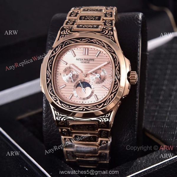 Knockoff Patek Philippe 5740 Nautilus Rose Gold Engraving Gray Gradient Face Knockoff Patek Philippe 5740 Nautilus Rose Gold Engraving Gray Gradient Face