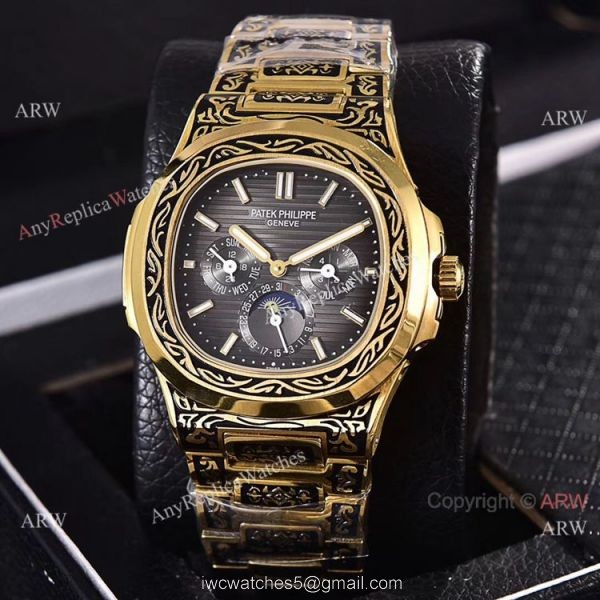 Knockoff Patek Philippe 5740 Nautilus Yellow Gold Engraving 40mm Knockoff Patek Philippe 5740 Nautilus Yellow Gold Engraving 40mm
