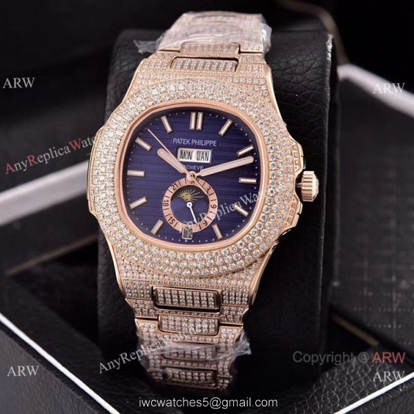 Patek Philippe Annual Calendar Copy Watches Iced Out Rose Gold Case Patek Philippe Annual Calendar Copy Watches Iced Out Rose Gold Case