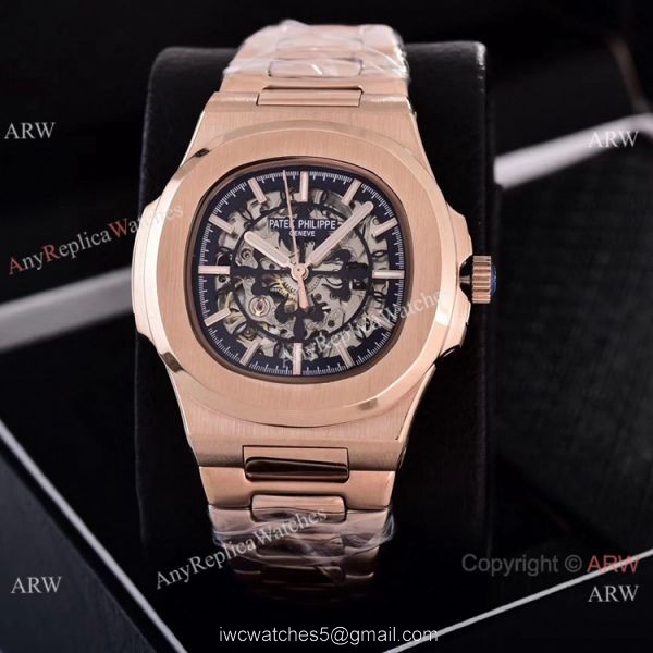 Faux Patek Philippe Nautilus Skeleton Dial Rose Gold Watches Faux Patek Philippe Nautilus Skeleton Dial Rose Gold Watches