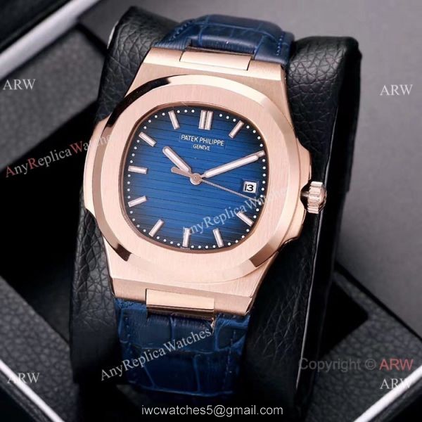 Best Copy Patek Philippe Nautilus 40mm Watches Rose Gold Brown Leather Band Best Copy Patek Philippe Nautilus 40mm Watches Rose Gold Brown Leather Band