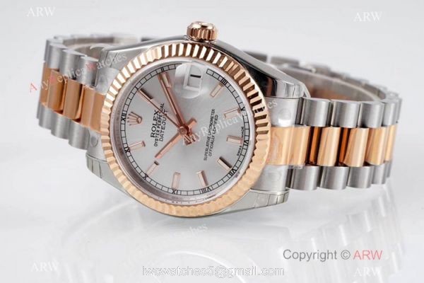 Swiss Clone Rolex Datejust 31mm Watch Two Tone Rose Gold Gray Dial Swiss Clone Rolex Datejust 31mm Watch Two Tone Rose Gold Gray Dial