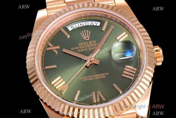 (GM) Swiss Replica Rolex Day-Date 40mm Watch Olive Green Dial Rose Gold (GM) Swiss Replica Rolex Day-Date 40mm Watch Olive Green Dial Rose Gold