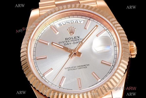 (GM) Copy Rolex Day-Date 40 mm Rose Gold Silver Watch Swiss 2836 Movement (GM) Copy Rolex Day-Date 40 mm Rose Gold Silver Watch Swiss 2836 Movement