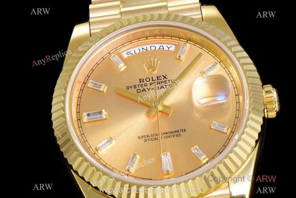 (GM Factory) AAA Replica Rolex Day-Date 40mm Gold Watch with Diamonds (GM Factory) AAA Replica Rolex Day-Date 40mm Gold Watch with Diamonds