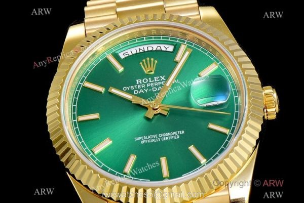 (GM Factory) AAA Replica Rolex Day-Date 40mm Watch Bright Green Dial Yellow Gold (GM Factory) AAA Replica Rolex Day-Date 40mm Watch Bright Green Dial Yellow Gold
