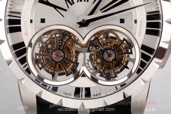 Super Clone Roger Dubuis Excalibur Skeleton Double Flying Tourbillon Watch Silver Dial Super Clone Roger Dubuis Excalibur Skeleton Double Flying Tourbillon Watch Silver Dial