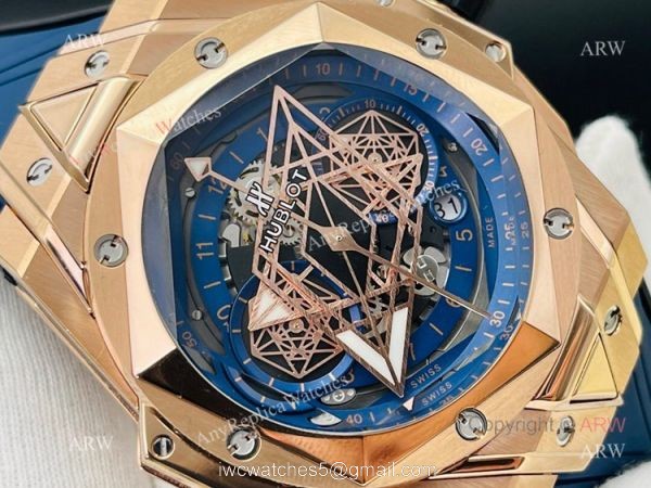 Replica Hublot Big Bang Watch Hublot Sang Bleu 45mm Rose Gold Blue Rubber Straps Replica Hublot Big Bang Watch Hublot Sang Bleu 45mm Rose Gold Blue Rubber Straps