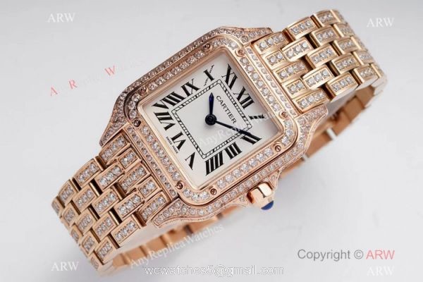 AC Factory Swiss Copy Panthere De Cartier Watch 27mm Rose Gold Full Diamonds AC Factory Swiss Copy Panthere De Cartier Watch 27mm Rose Gold Full Diamonds