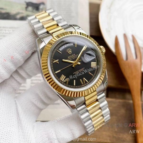 Copy Rolex Day Date 40mm Watches Chocolate Dial Two Tone Presidential Band Copy Rolex Day Date 40mm Watches Chocolate Dial Two Tone Presidential Band