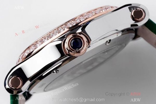 AF Factory Chopard Happy Sport 36mm Watch Rose Gold Bezel Green Leather Strap AF Factory Chopard Happy Sport 36mm Watch Rose Gold Bezel Green Leather Strap